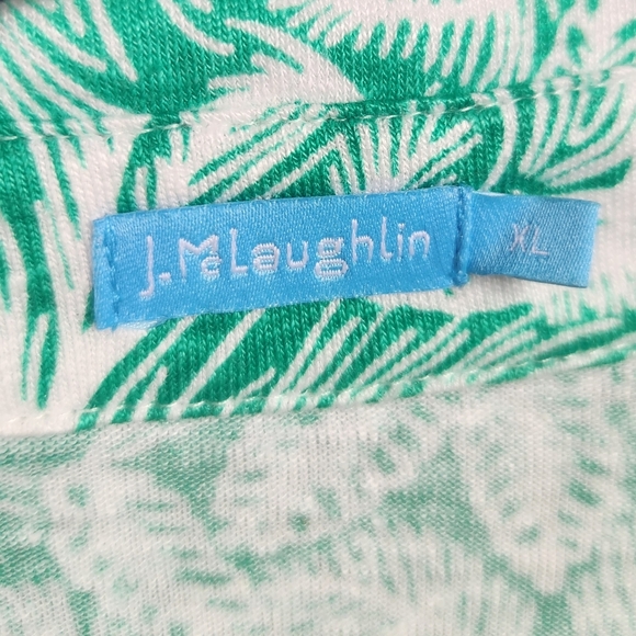 J. McLaughlin Brynn Preppy Linen Button-Up Shirt Tropical Print Green White XL - Picture 11 of 12
